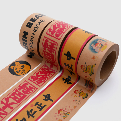 Custom Printed Hot Melt Adhesive Tape CMYK Printing Kraft Paper Packaging Tape